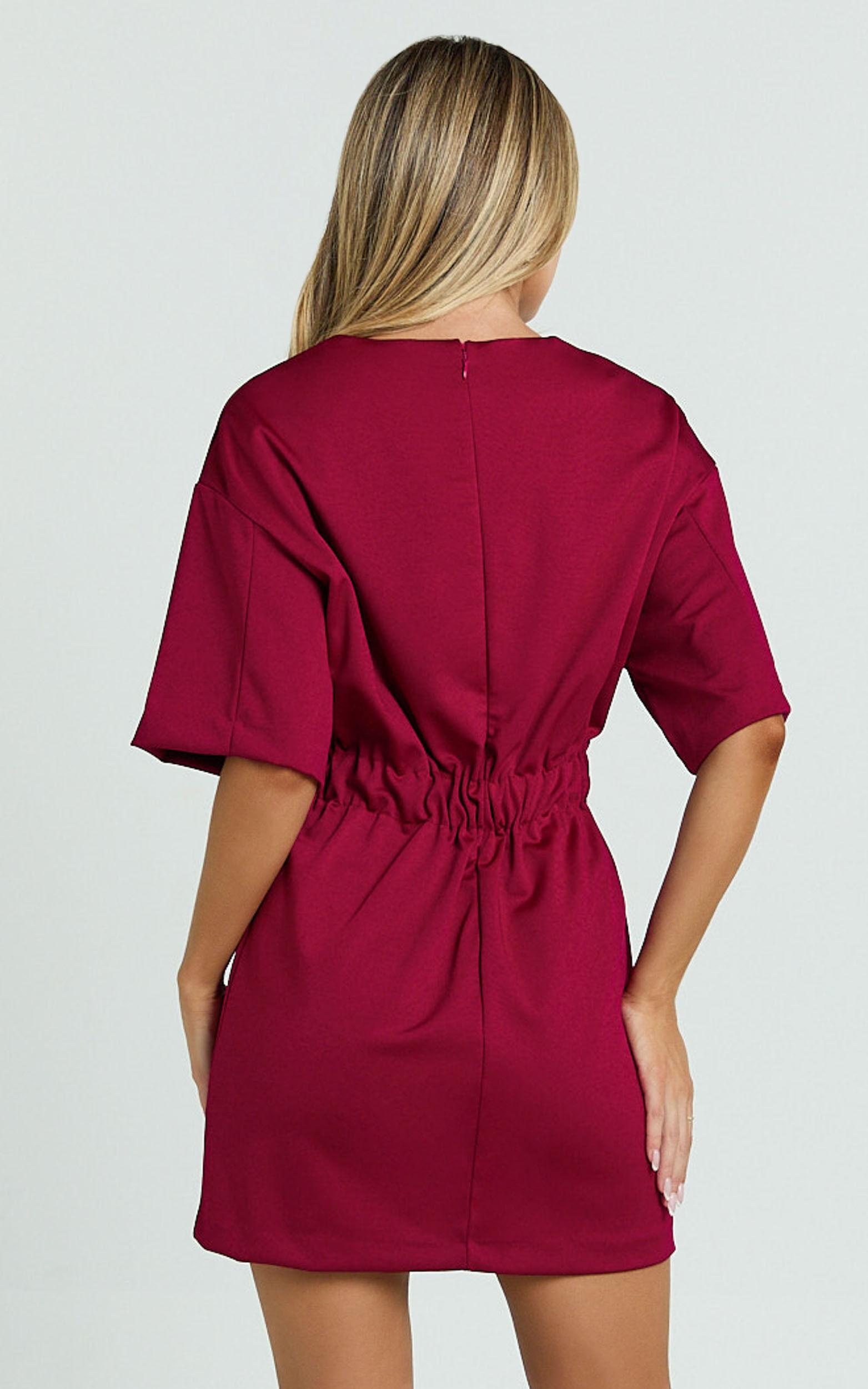 Karyna Mini Dress - Short Sleeve Boxy T-shirt Dress in Wine Product Image