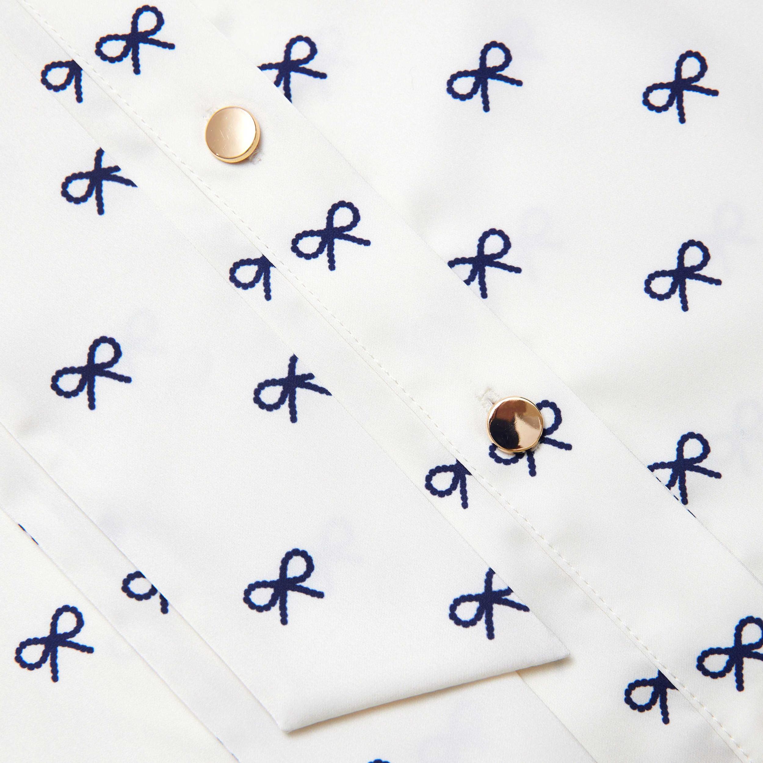 Cream Satin Bow Print Blouse Product Image