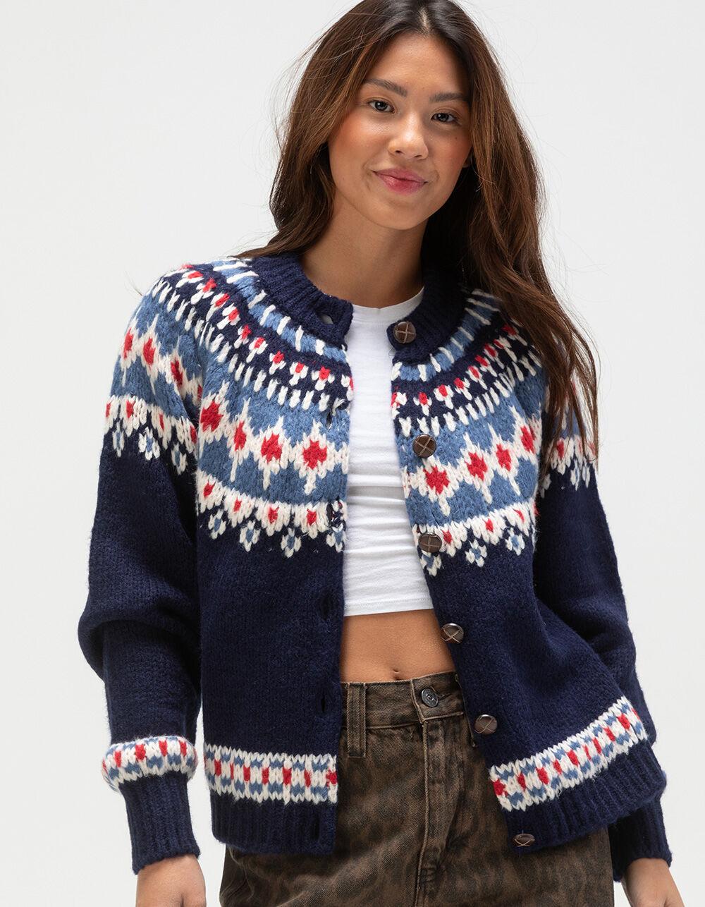BDG Urban Outfitters Fair Isle Womens Boxy Cardigan - BLUE COMBO Product Image