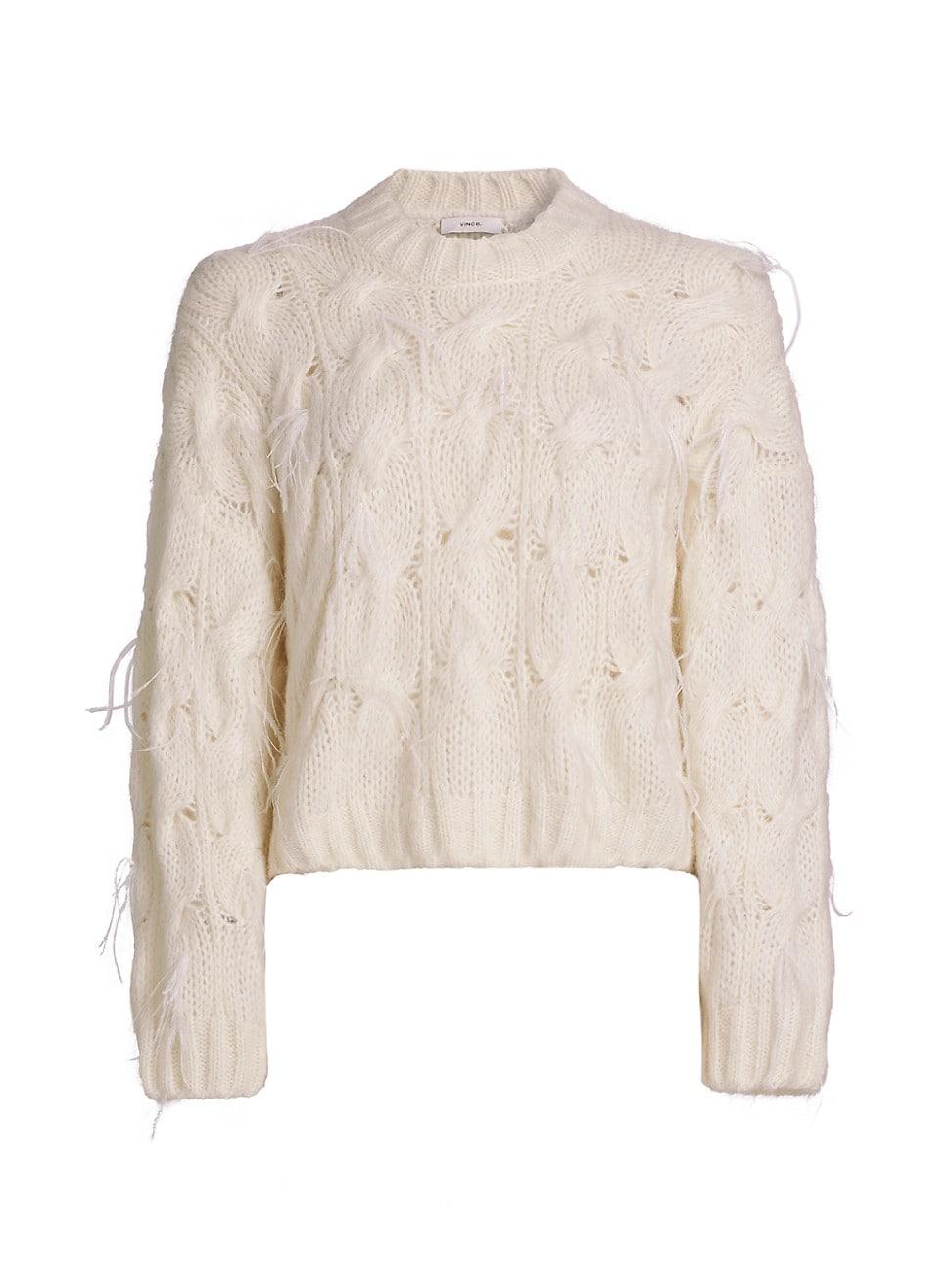 Womens Feather-Embellished Cable-Knit Sweater Product Image