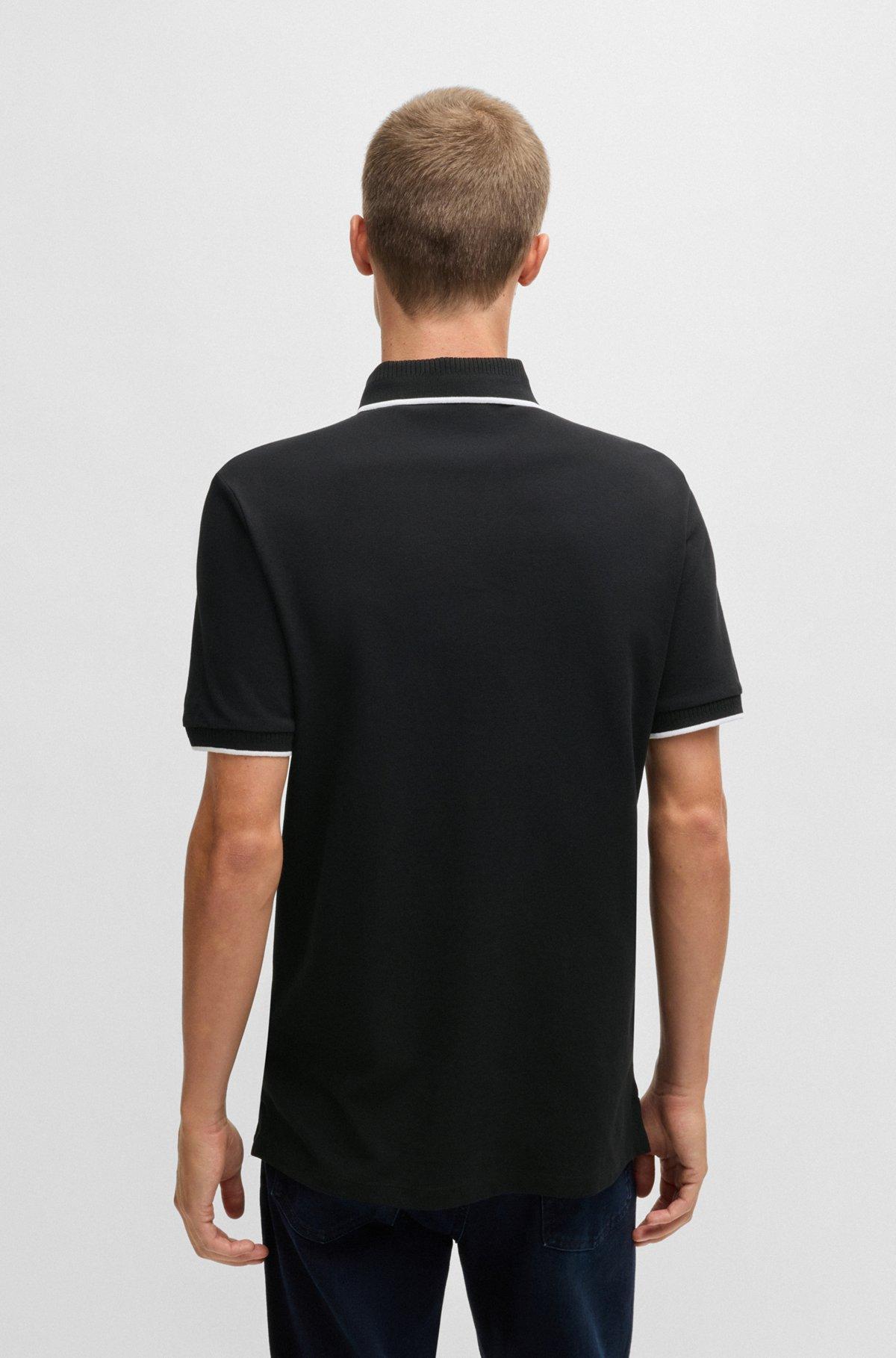 Slim-fit polo shirt with red logo label Product Image