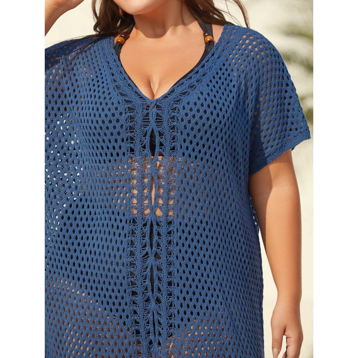 Plus Size Cut-Out Round Neck Swim Cover-Up Women's Swimwear Aegean Beach Loose Texture Curve Swim Cover Ups BloomChic 26/4X Product Image