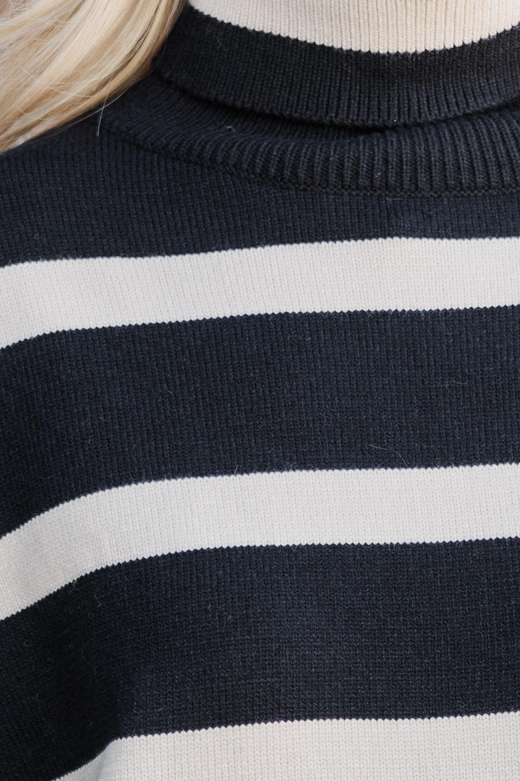 Have Your Fun Black/Taupe Striped Turtleneck Sweater Female Product Image