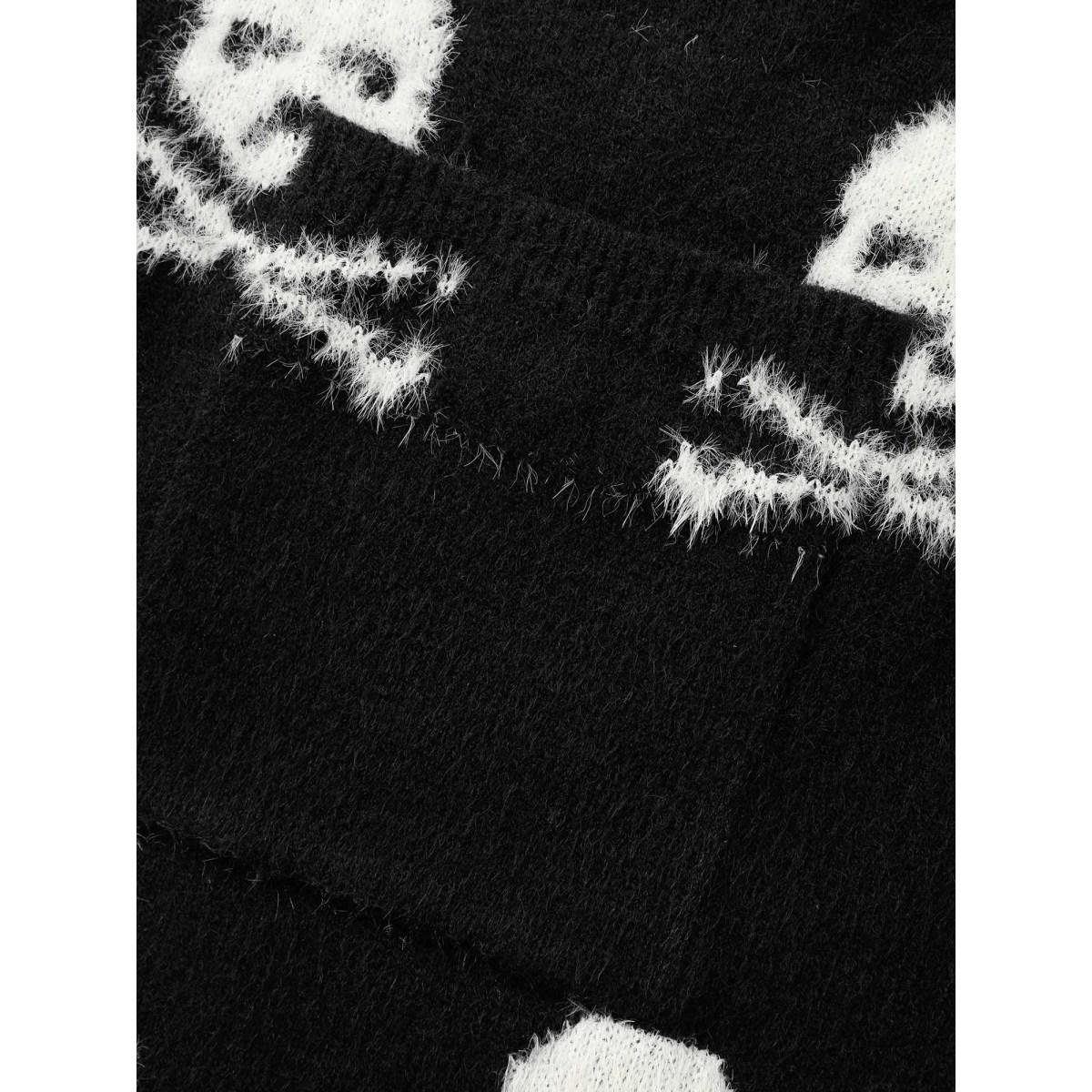 Plus Size Skull Pattern Plus Jacquard Open Cardigan Black Women Casual Loose Long Sleeve Everyday Cardigans BloomChic 18-20/2X Product Image