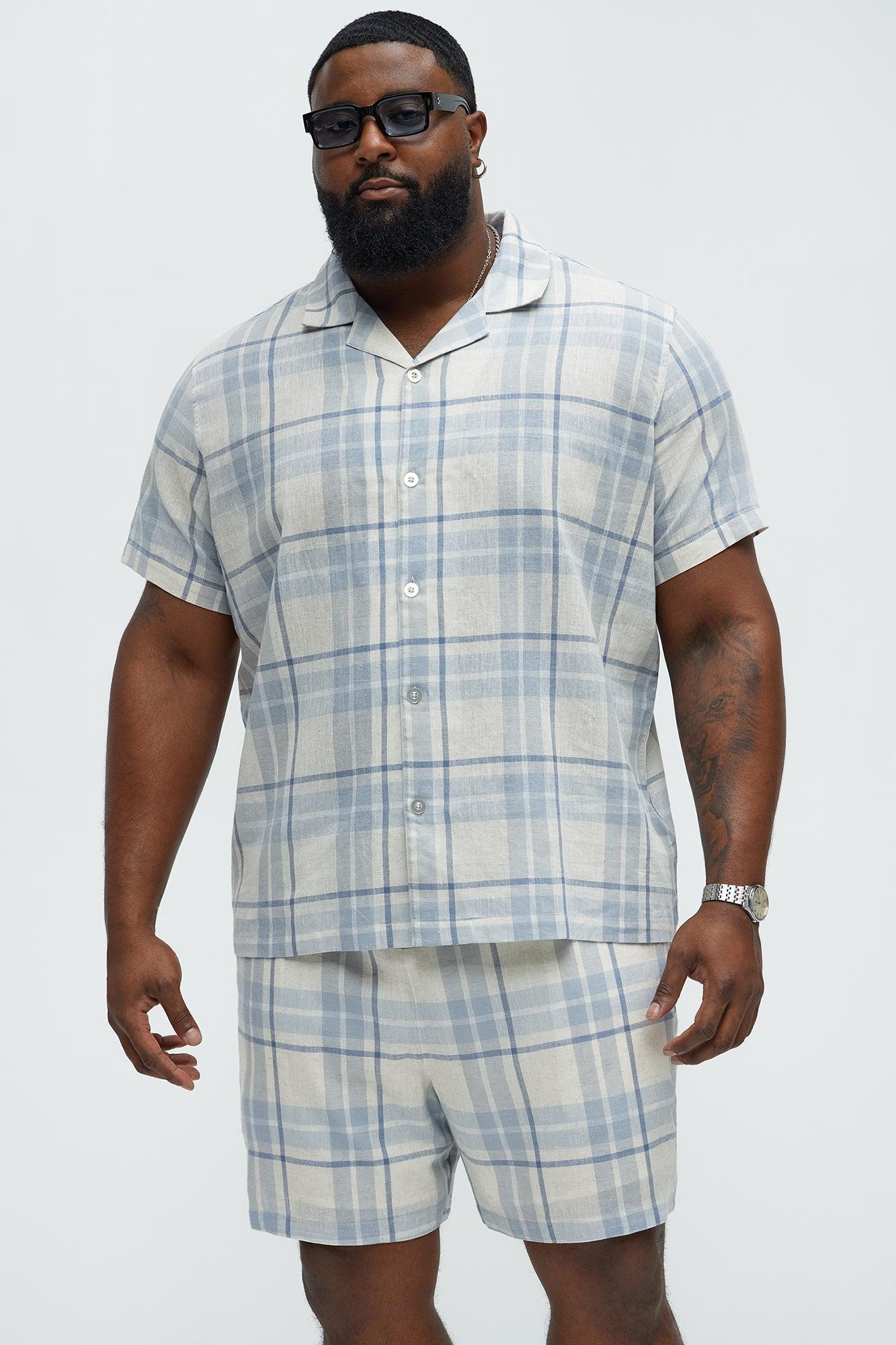 Breezy Cotton Plaid Short Sleeve Button Up - Blue/combo Product Image