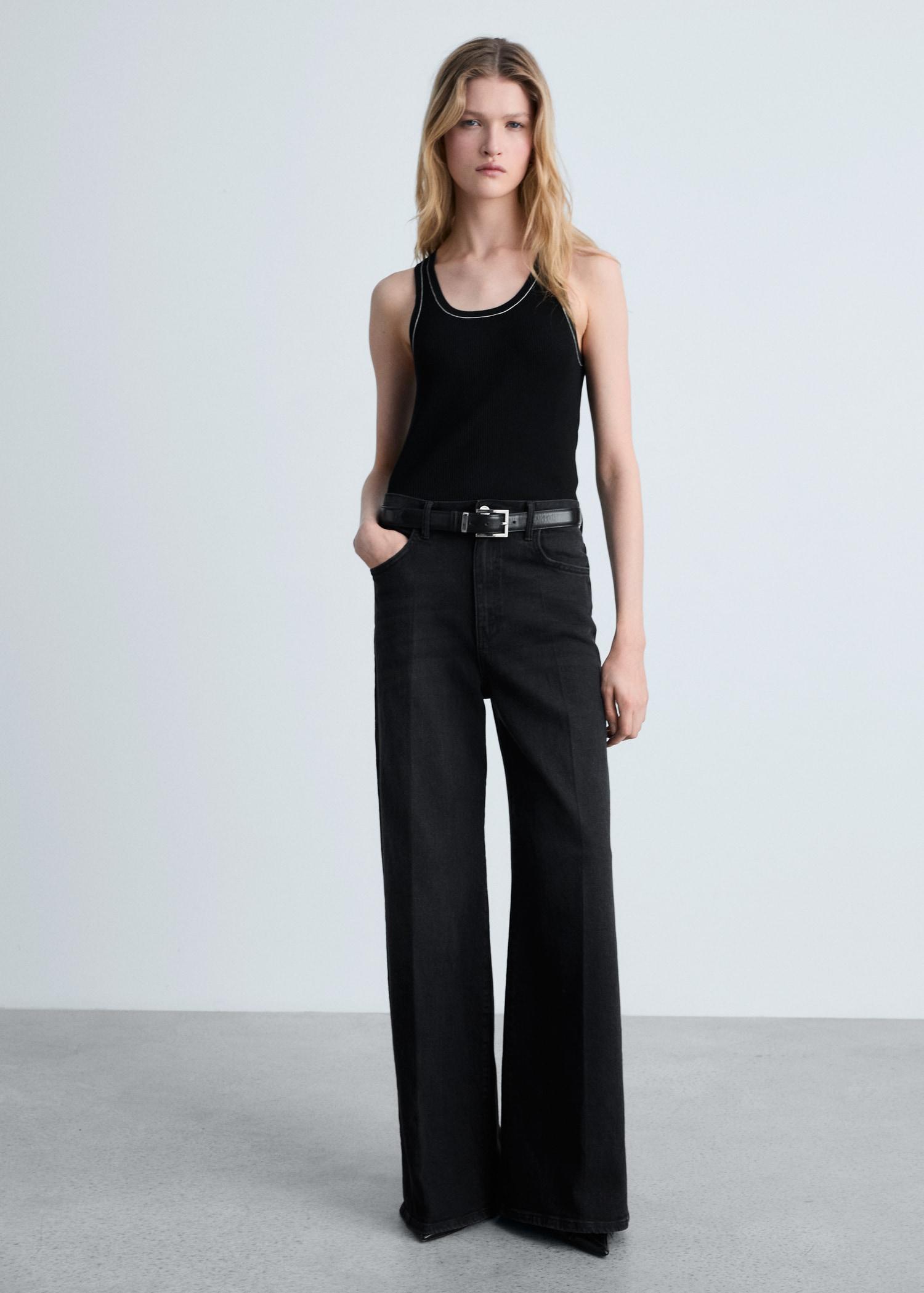 Ribbed top with contrasting trim - Women | MANGO USA Product Image