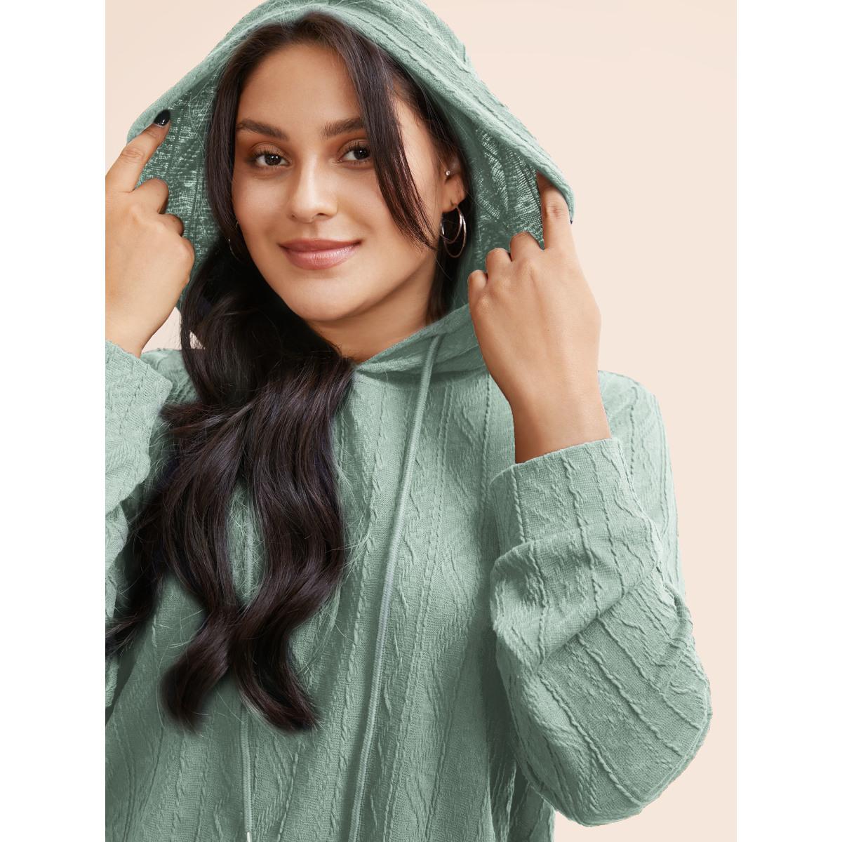 Plus Size Plain Textured Hooded Drawstring Sweatshirt Women Turquoise Casual Elastic cuffs Hooded Everyday Sweatshirts BloomChic 22-24/3X Product Image