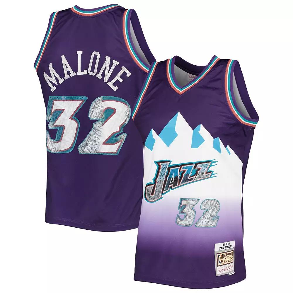 Men's Mitchell & Ness Karl Malone Purple Utah Jazz 1996-97 Hardwood Classics 75th Anniversary Diamond Swingman Jersey, Size: Large, Jaz Purple Product Image