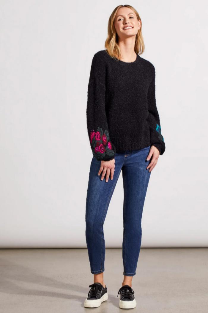 BOUCLÉ Drop Shoulder Sweater With Embroidered Sleeves Product Image