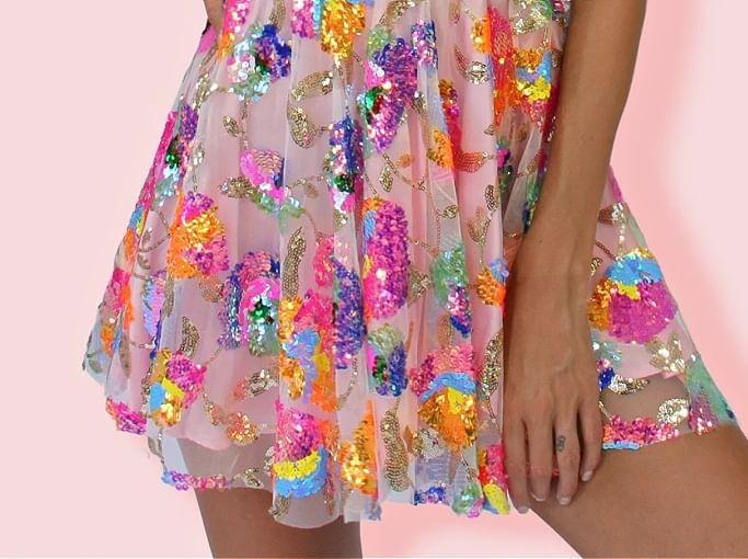 Spaghetti-Strap V-Neck Sequin Mini A-Line Dress Product Image