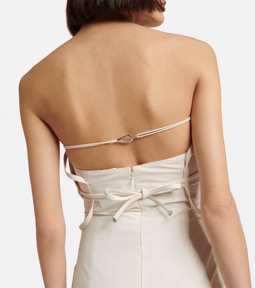 JACQUEMUS Strapless Ruffled Cutout Twill Midi Dress In White Product Image