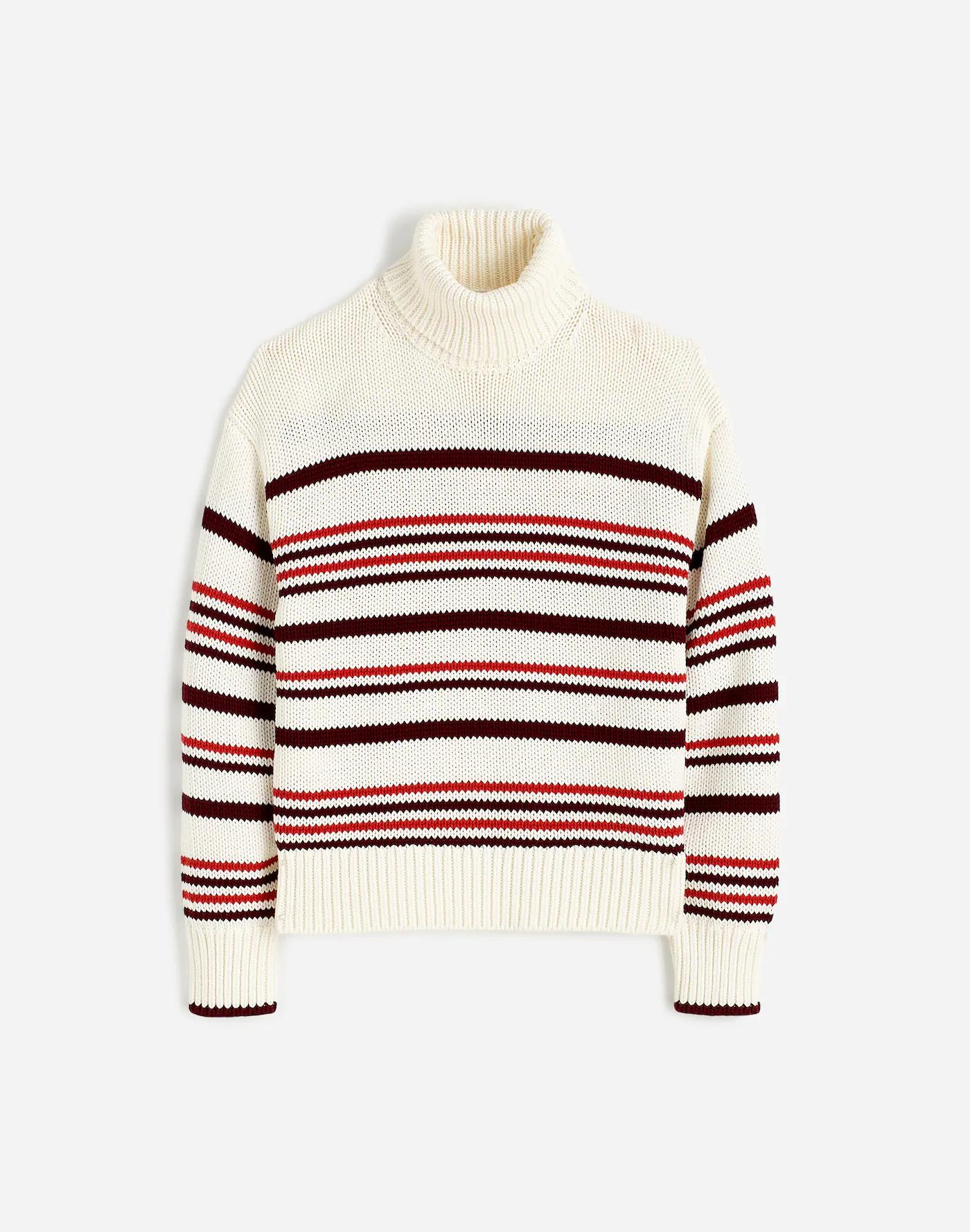 Ribbed Cotton Turtleneck Sweater in Stripe Product Image