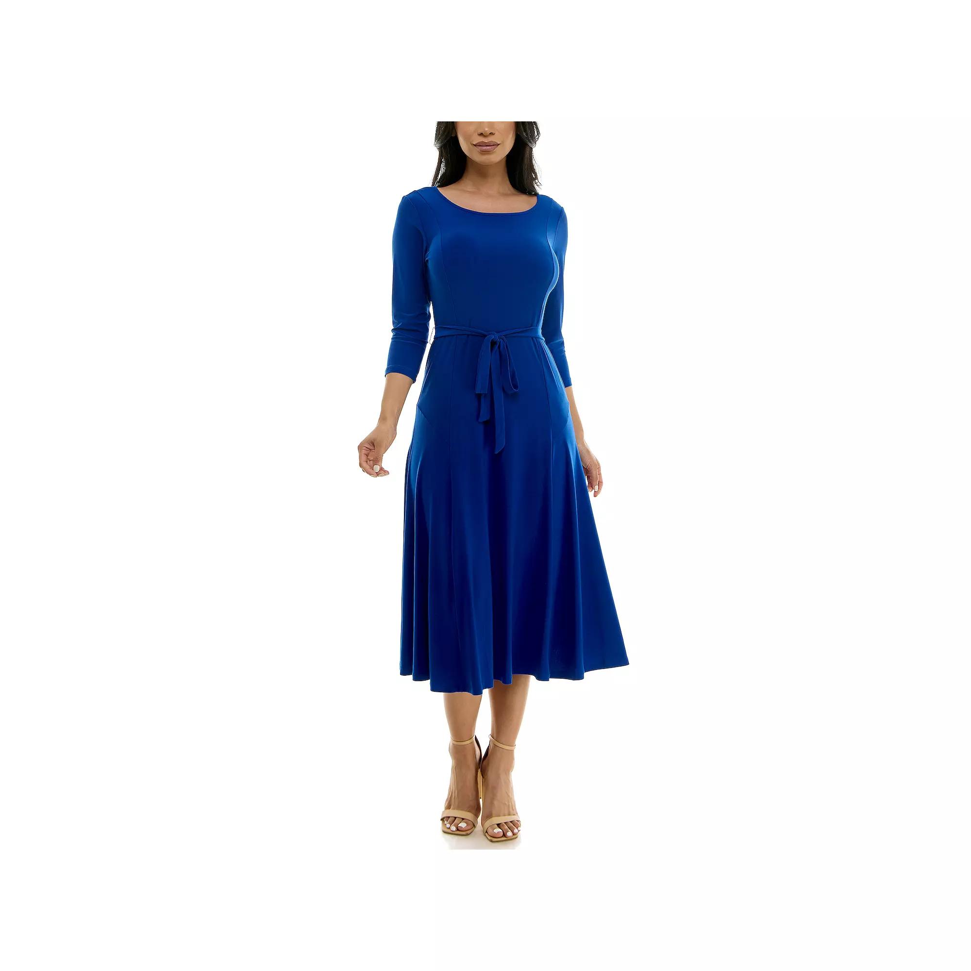 Women's Nina Leonard Sylvia Midi Dress with Sash,  Product Image