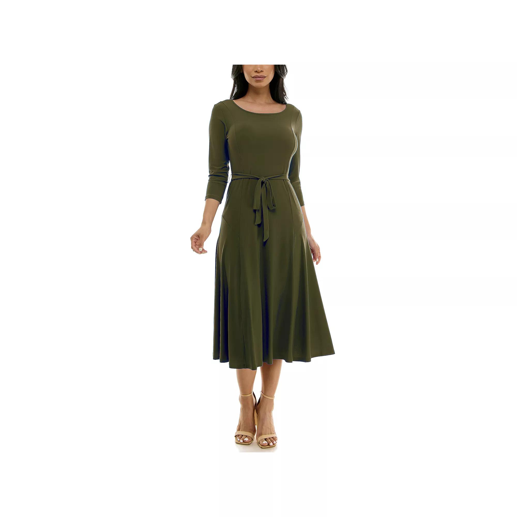 Women's Nina Leonard Sylvia Midi Dress with Sash,  Product Image