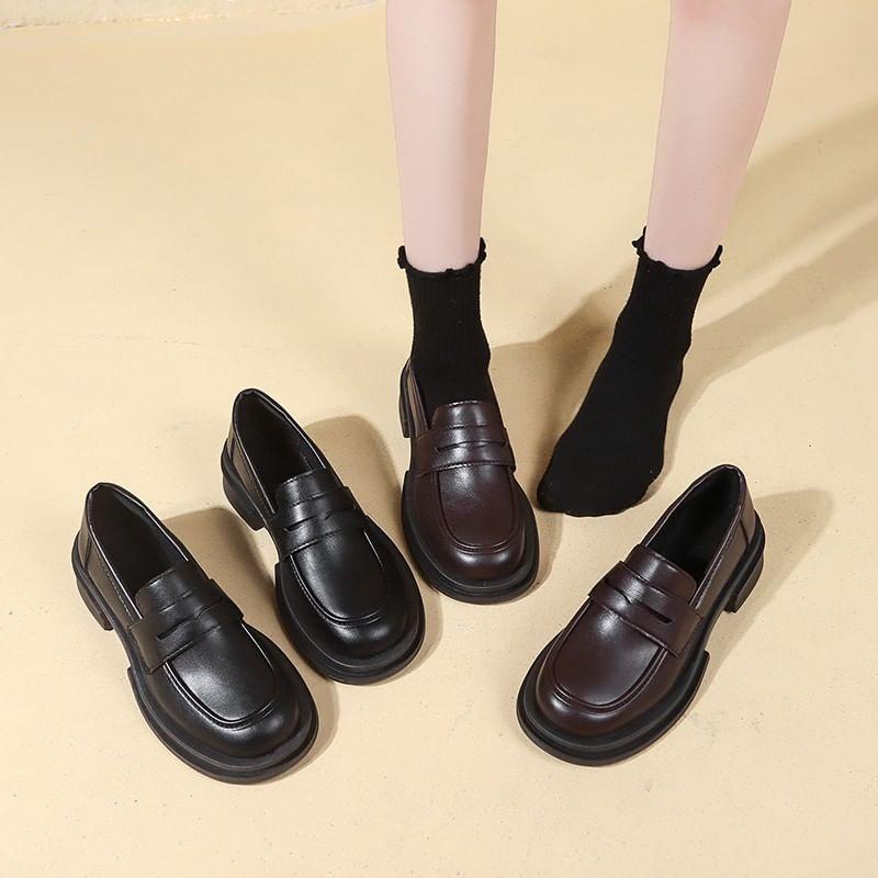 Platform Plain Faux Leather Penny Loafers Product Image
