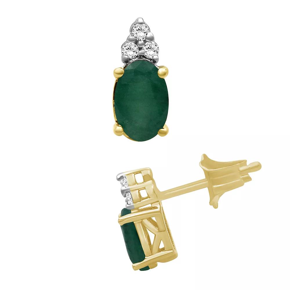 Jewelexcess 10k Gold Gemstone & Diamond Accent Stud Earrings, Women's, Green Product Image
