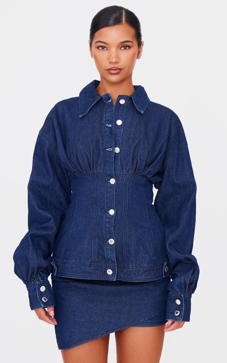 Indigo Asymmetric Layered Panel Denim Mini Skirt Product Image