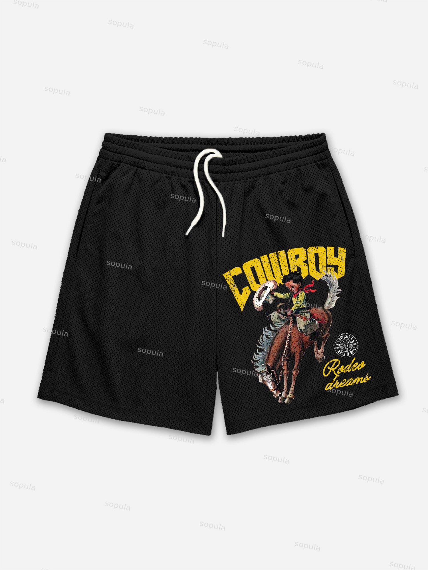 Cowboy Rodeo Dreams Print Mesh Shorts Product Image