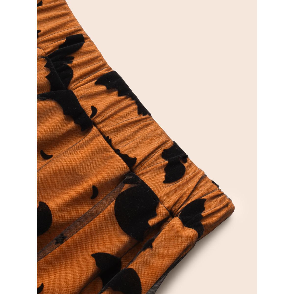 Plus Size Bat Motif A-Line Midi Skirt Women Brightorange Elegant Low stretch Everyday Skirts BloomChic 26/4X Product Image