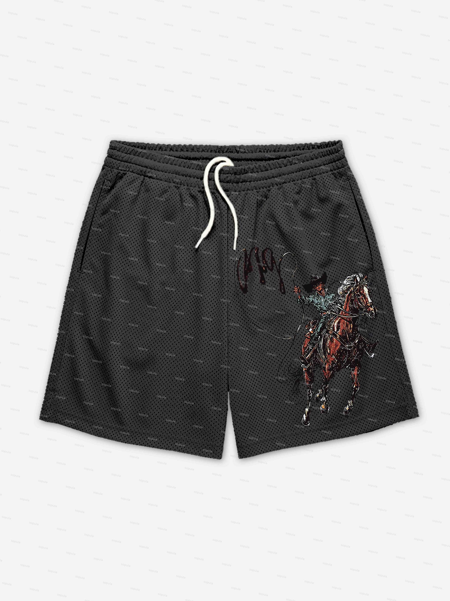 Men's Vintage Western Cowboy Graphic Mesh Shorts Product Image