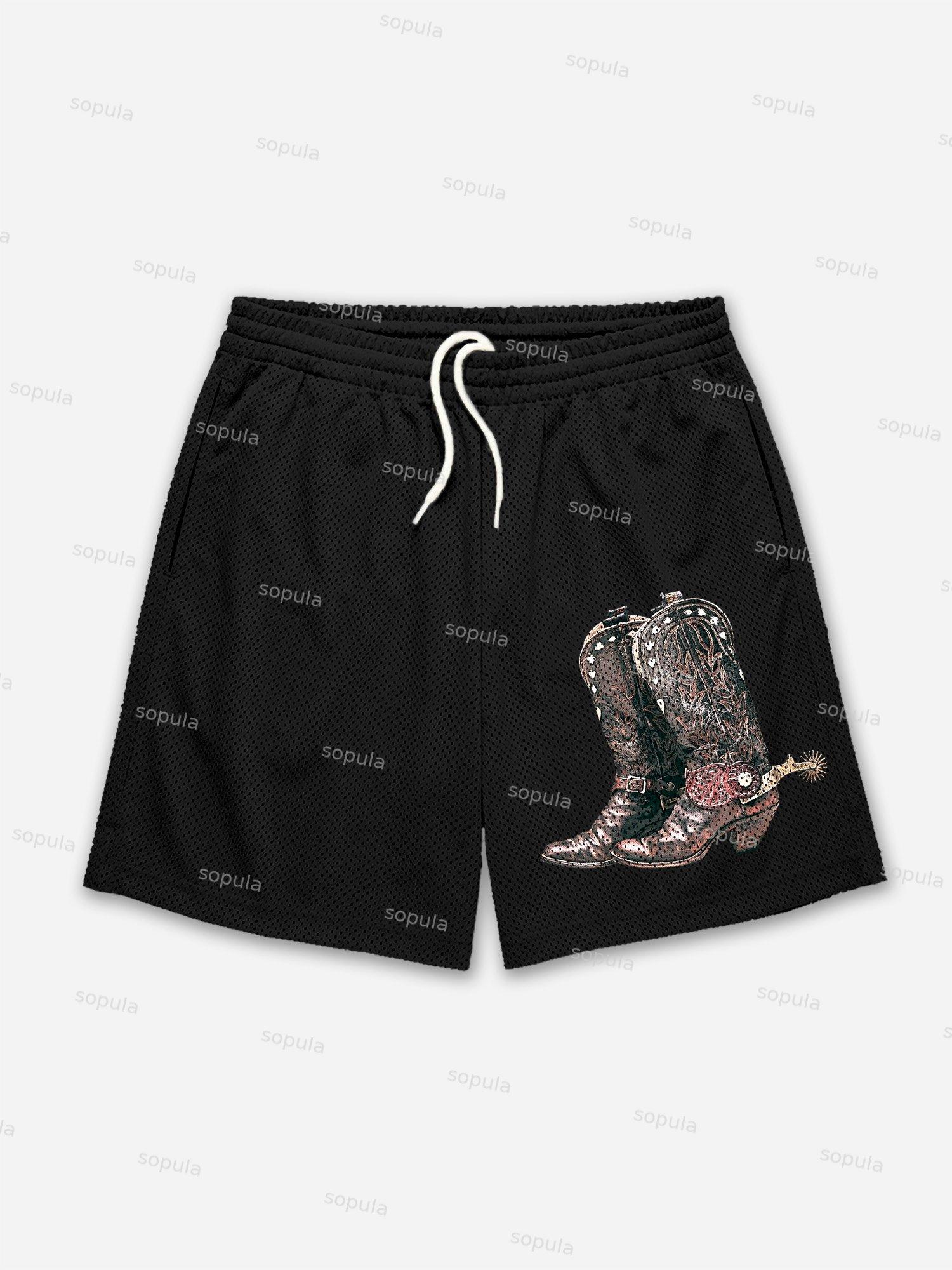 Vintage Pioneer Western Cowboy Boots Graphic Mesh Shorts Product Image