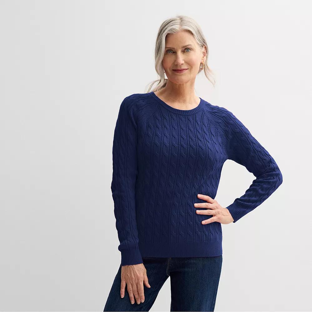 Petite Croft & Barrow® The Extra Soft Cabled Crewneck Sweater, Women's,  Product Image