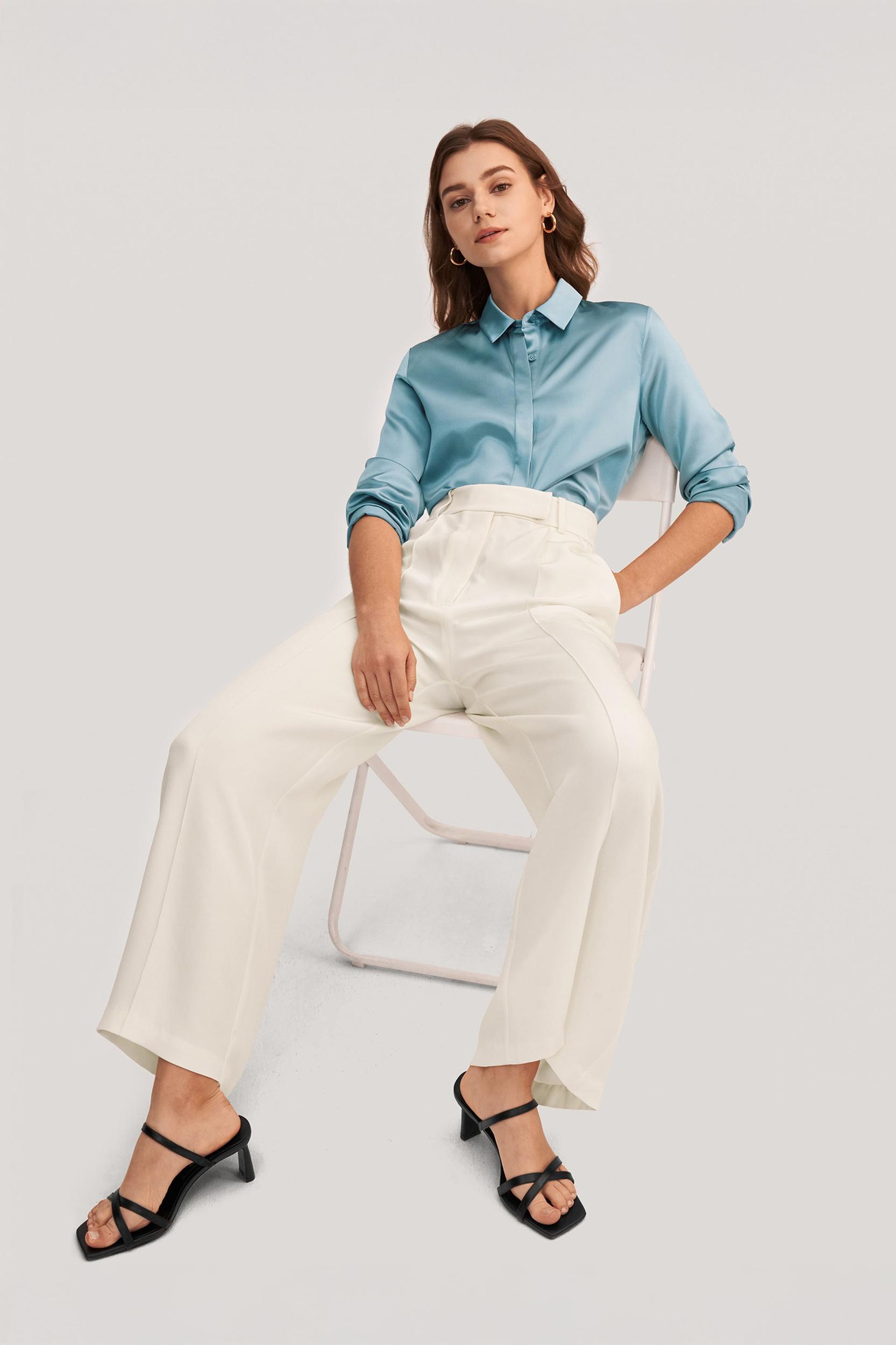 LILYSILK Silk Shirt Women - Dark Gray Mulberry Silk - Non-Toxic Dyes Concealed Mother-Of-Pearl Buttons Blouse Petite M Product Image