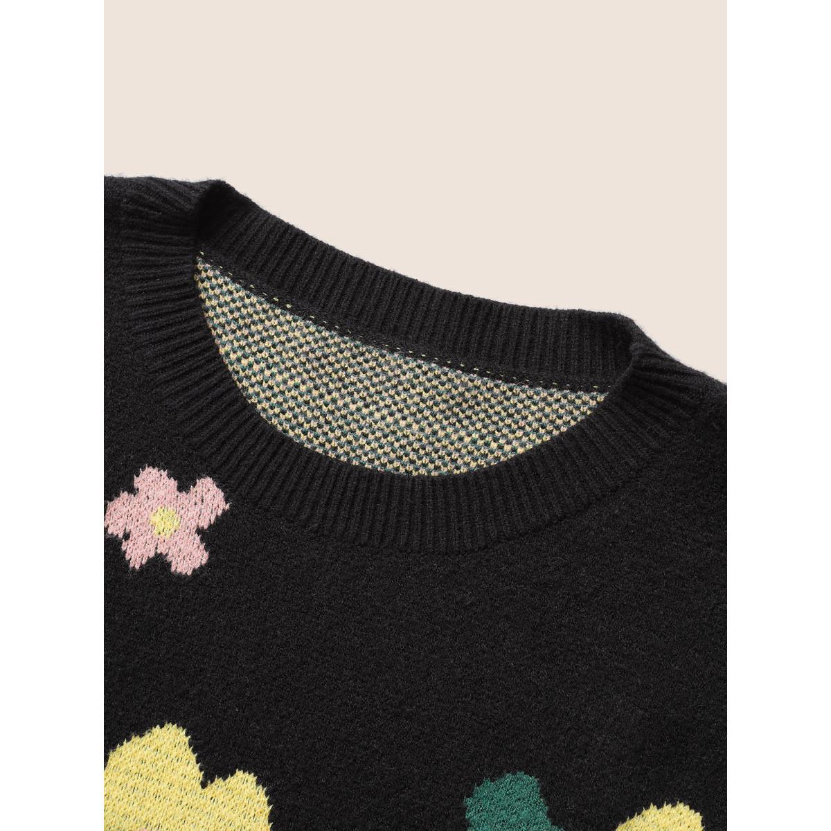 Plus Size Supersoft Essentials Colour Floral Drop Shoulder Pullover Black Women Casual Loose Long Sleeve Round Neck Everyday Pullovers BloomChic 14-16/1X Product Image