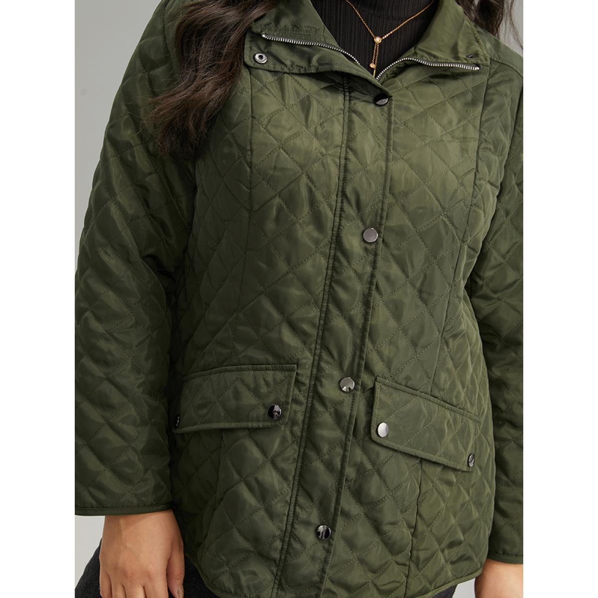 Plus Size Argyle Plaid Flap Pocket Zipper Fly Coat Women ArmyGreen Casual Texture Ladies Dailywear Winter Coats BloomChic 10/M Product Image