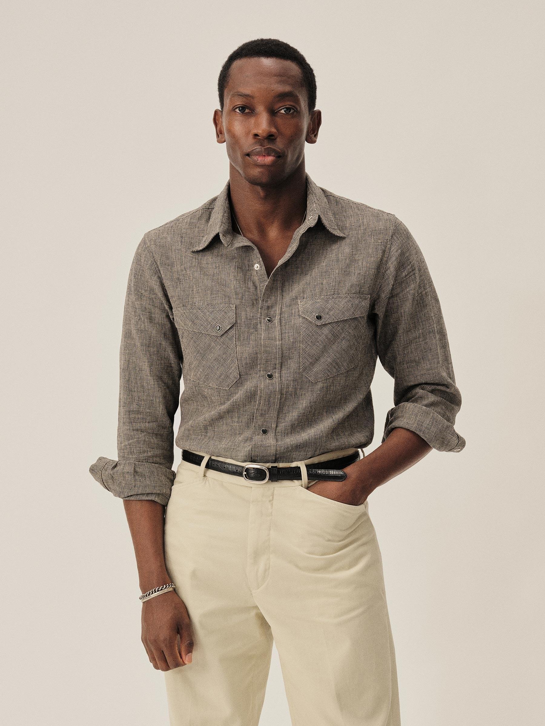 Cedar Houndstooth Linen/Cotton Pacific Drifter Western Shirt Product Image