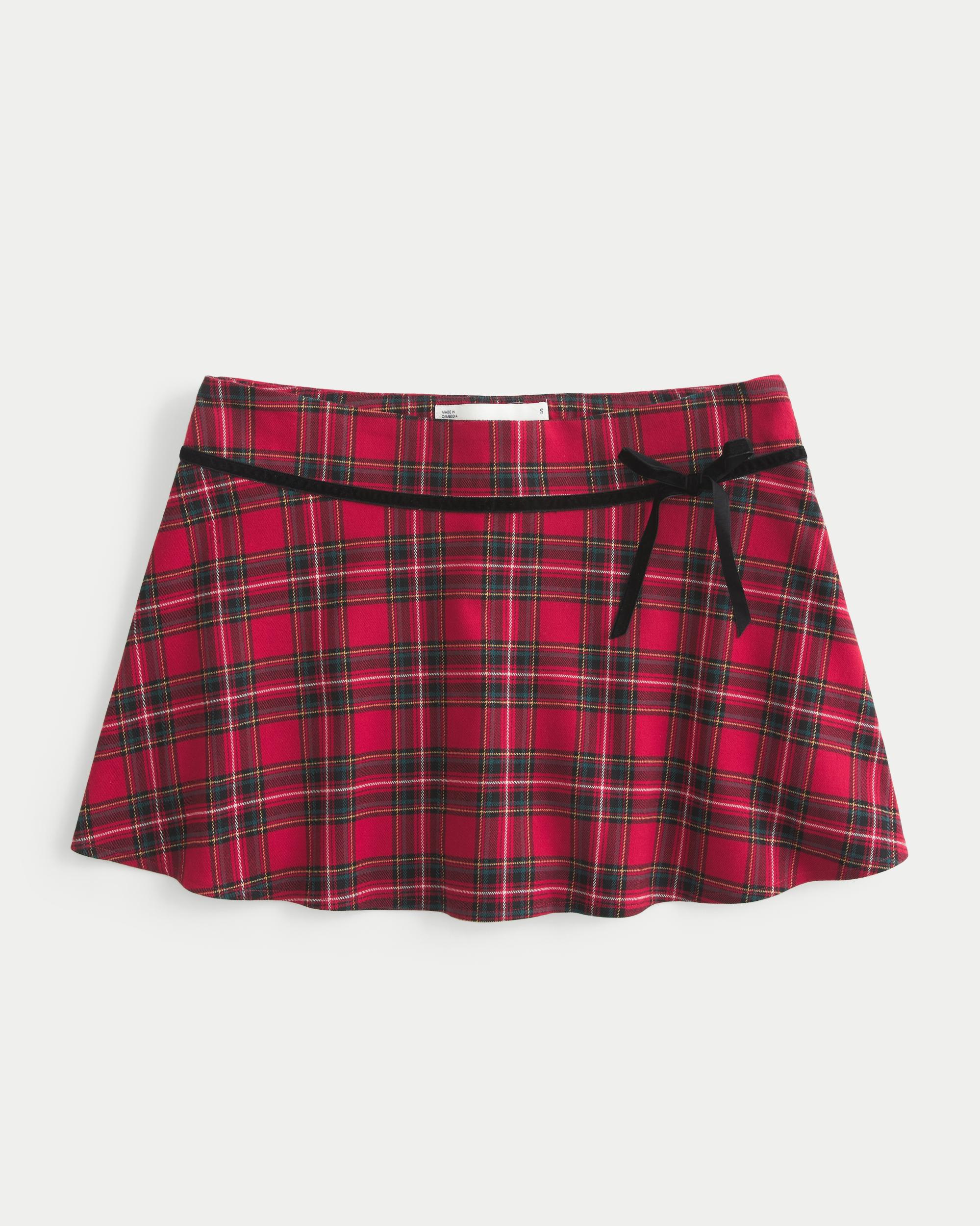 Mid-Rise Plaid Circle-Cut Mini Skort Product Image