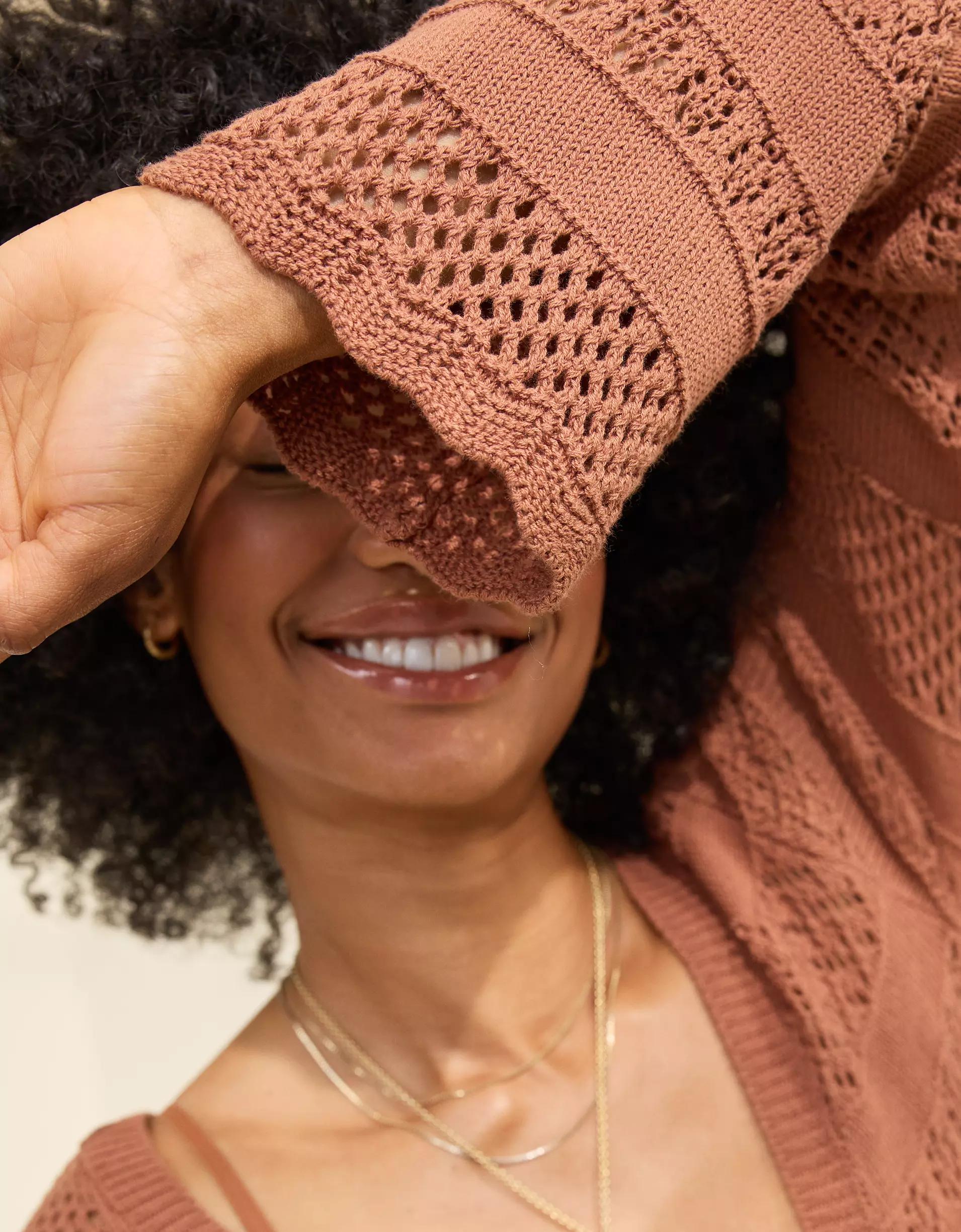 Aerie Reversible Crochet Wrap Sweater Product Image