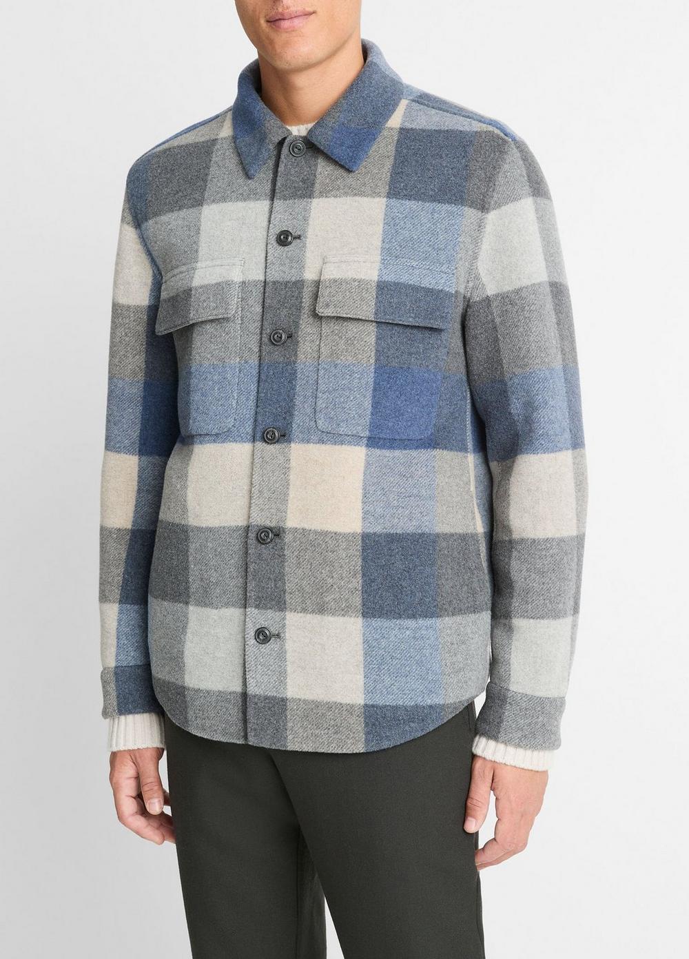 Plaid Italian Splittable Wool-Blend Shirt Jacket Product Image