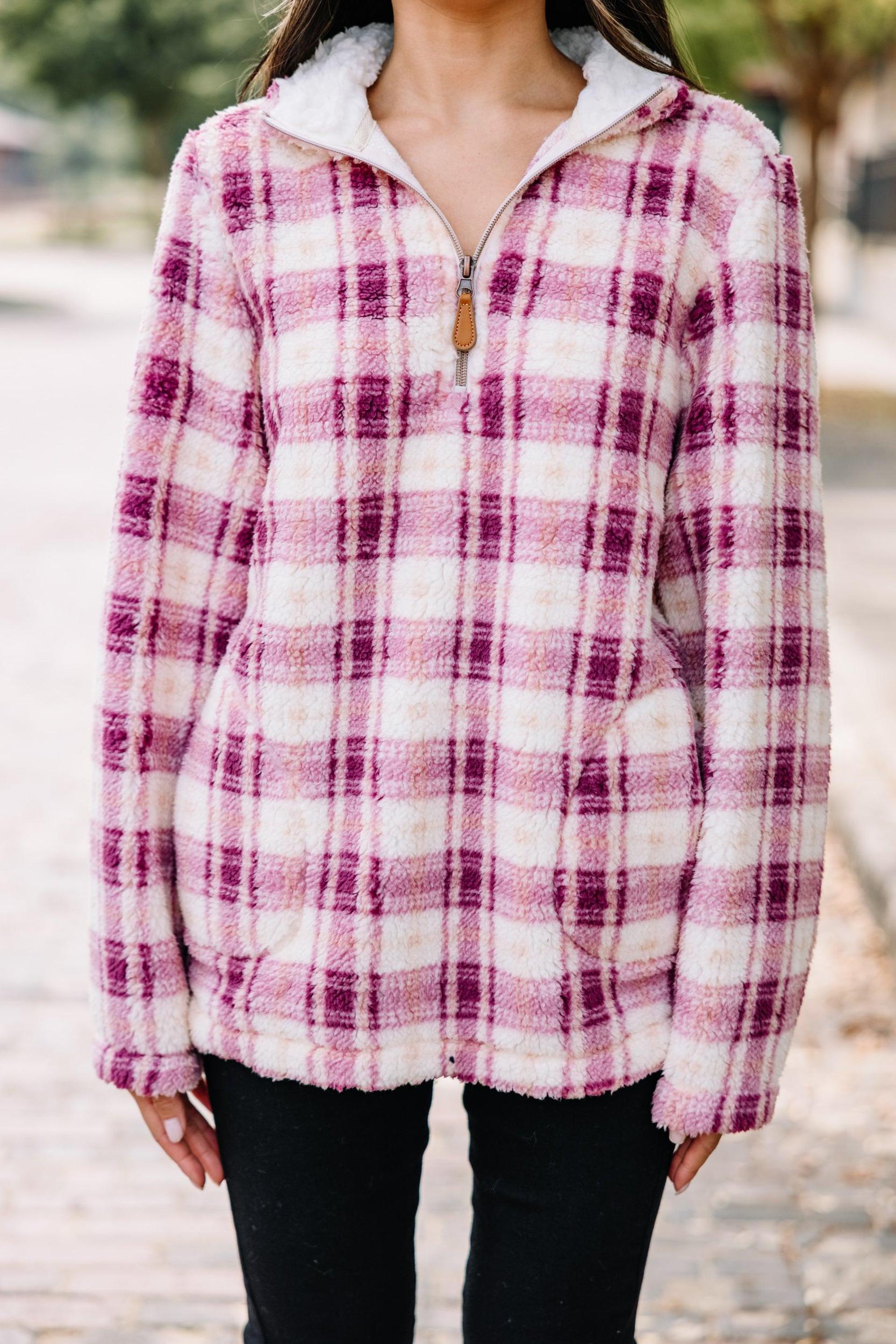 Better Get Going Pink Plaid Pullover Female Product Image