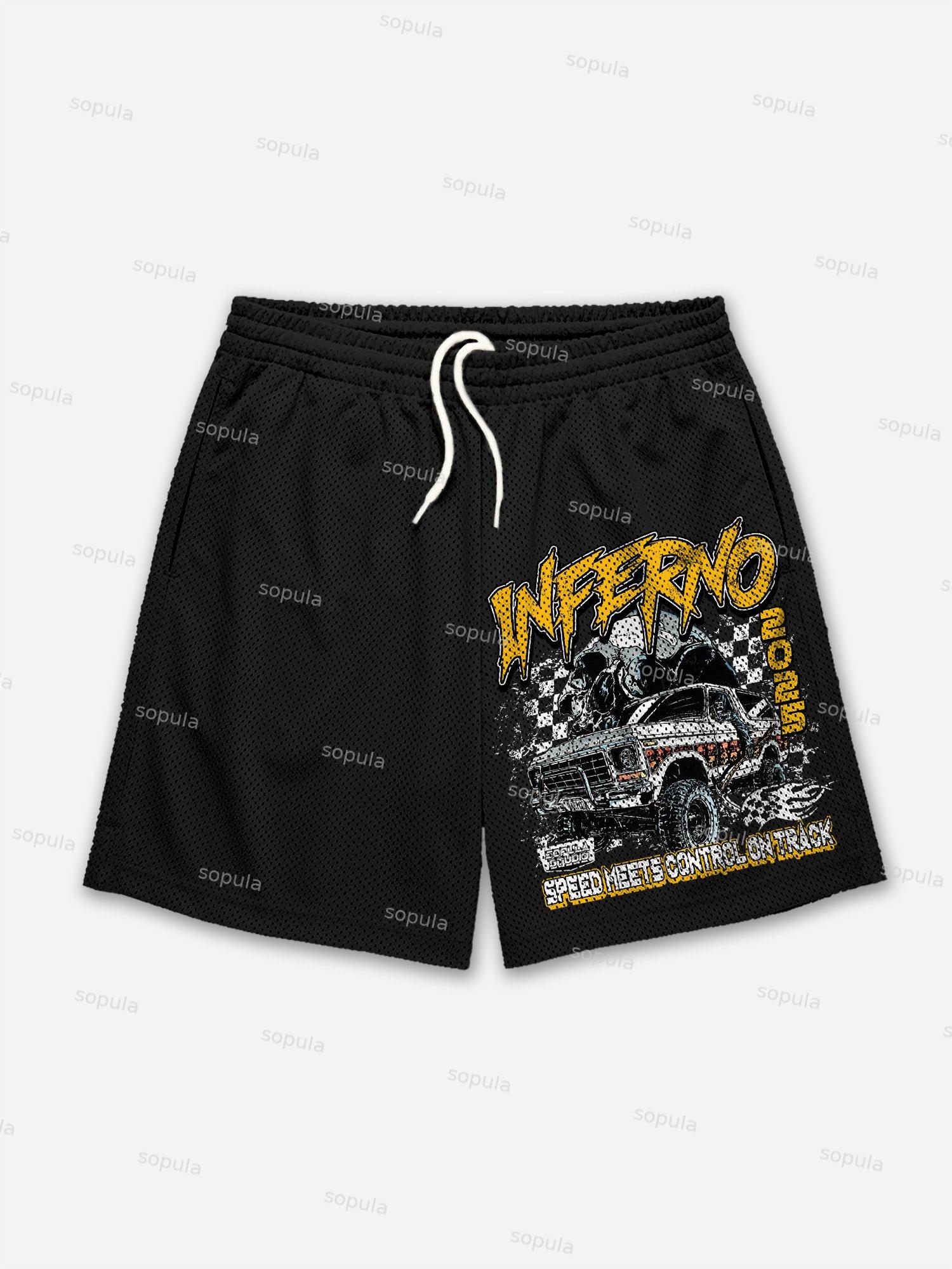 Racing Inferno Skeleton Print Mesh Shorts Product Image