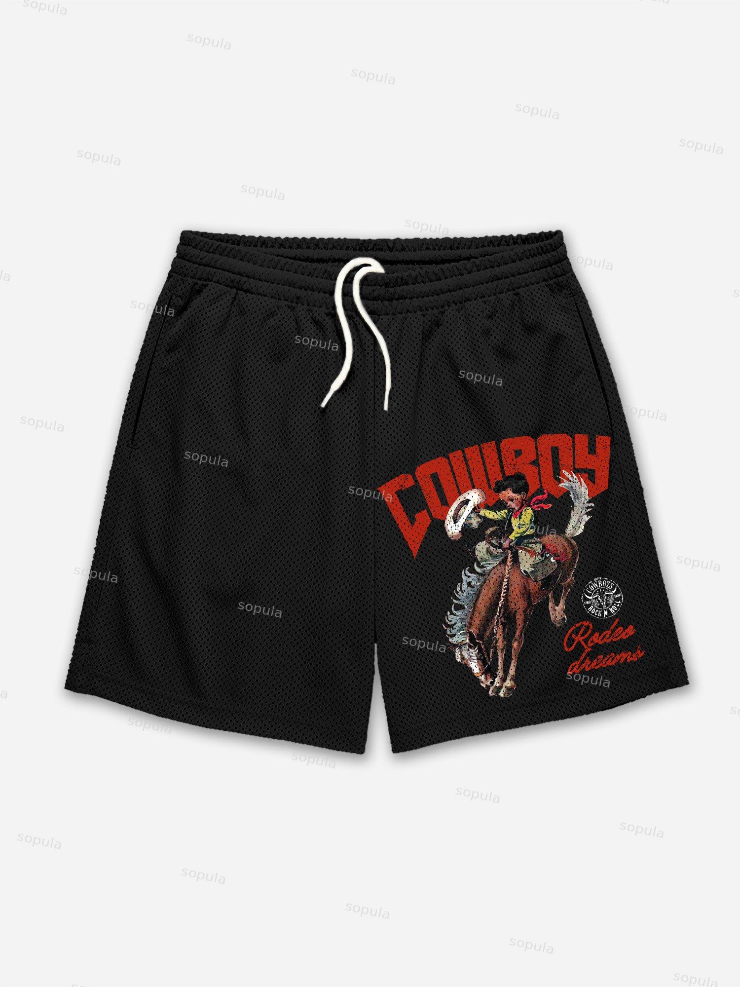 Cowboy Rodeo Dreams Print Mesh Shorts Product Image