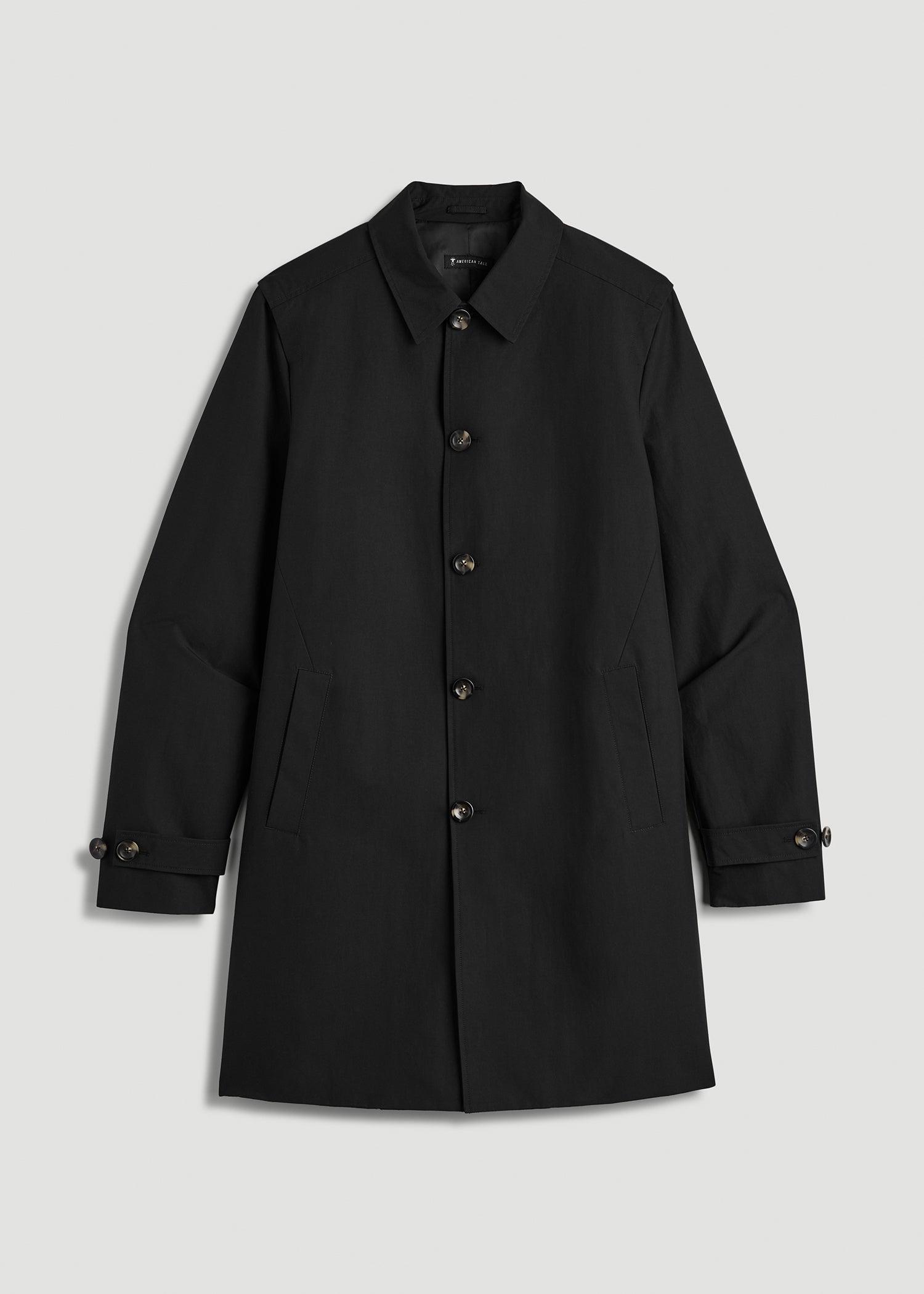 Minimalist Trench Coat for Tall Men in Black Male Product Image