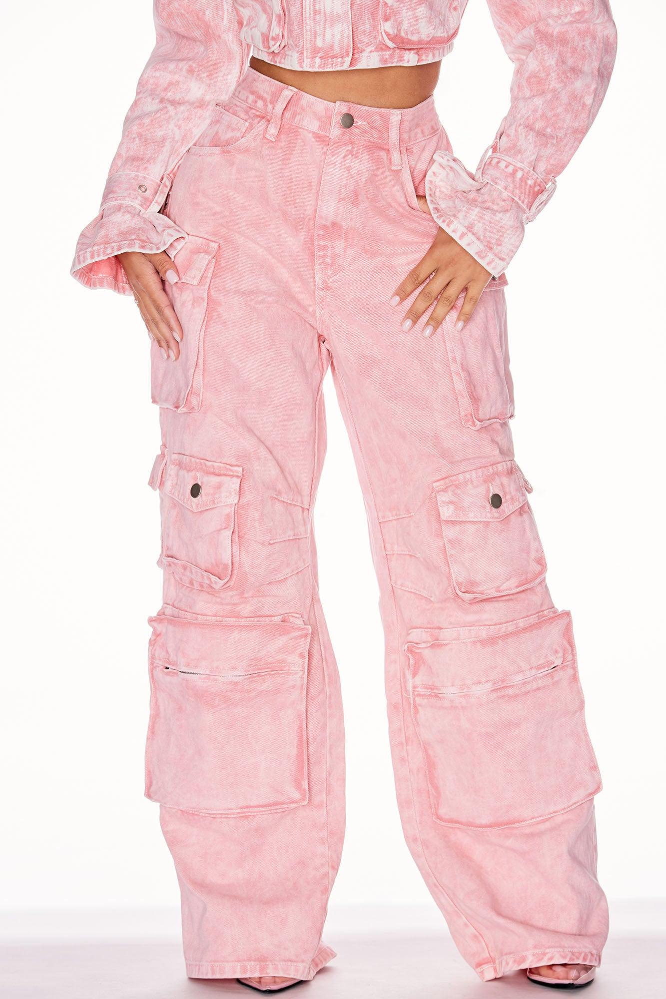 Petite Lily High Rise Cargo Jeans - Pink Product Image