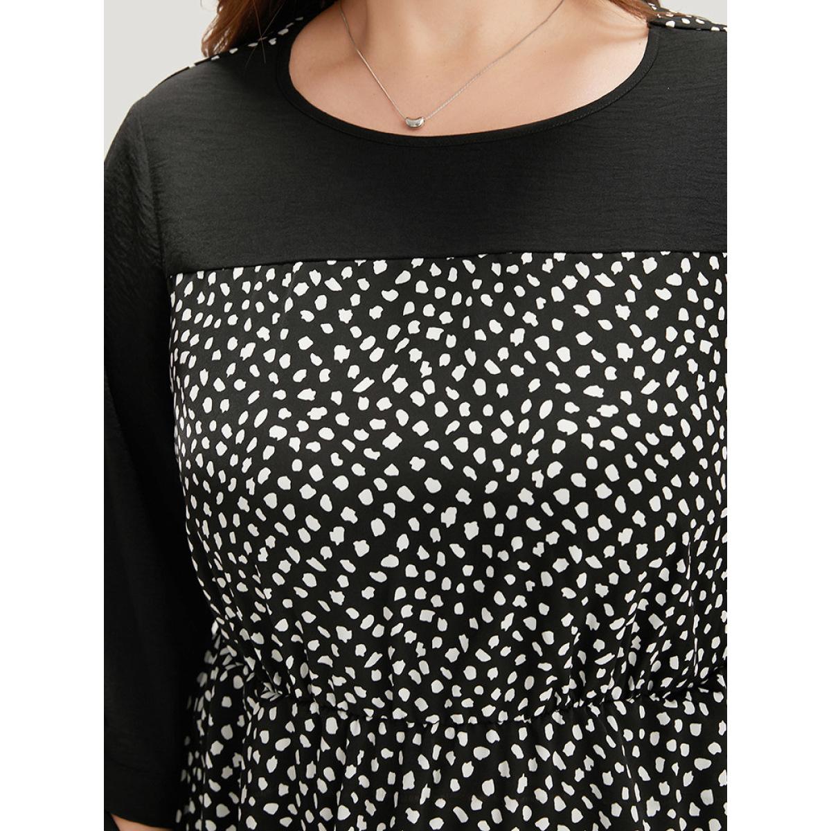 Plus Size Geometric Graphic Patchwork Knot Cuffs Dress Black Women Office Cross straps Round Neck Elbow-length sleeve Curvy Midi Dress BloomChic 26/4X Product Image