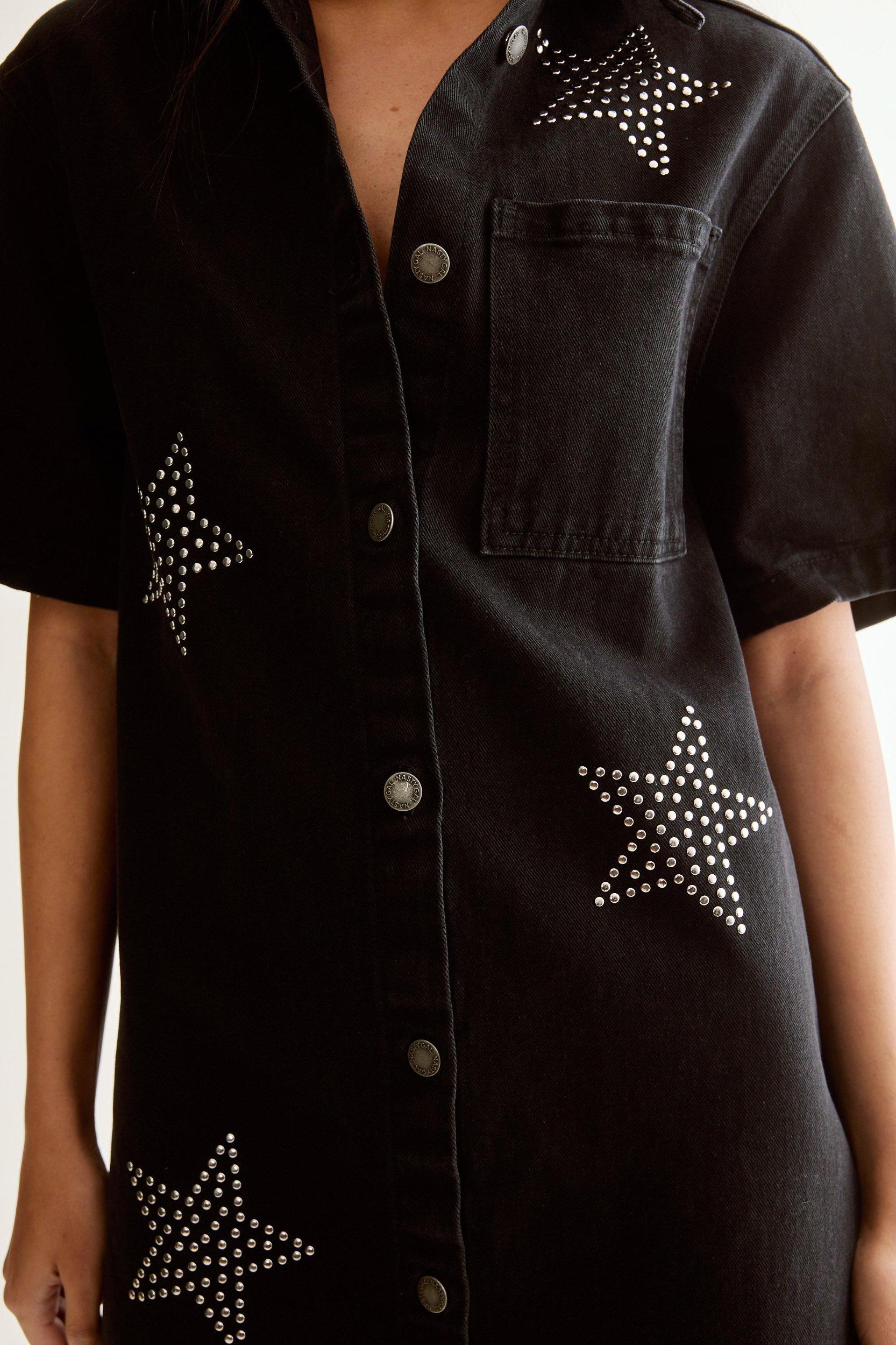 Star Studded Denim Shirt Dress Product Image