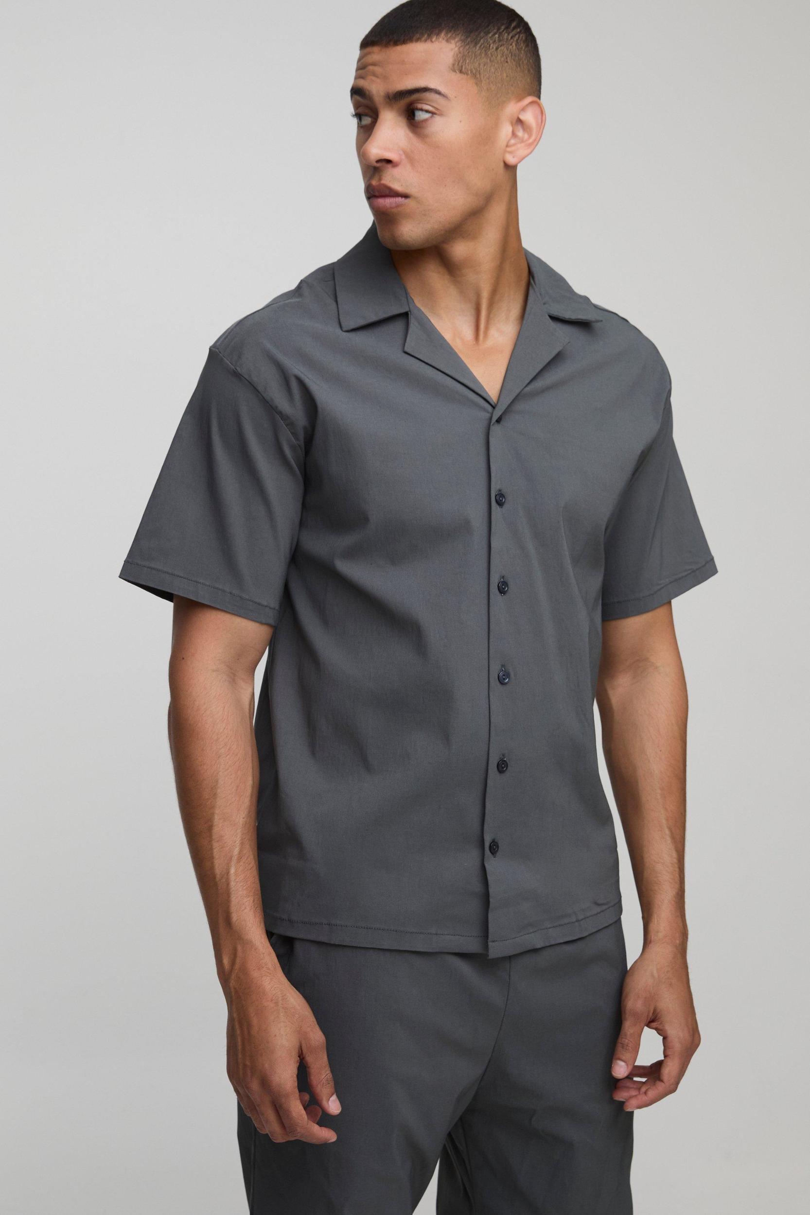 Oversized Revere Bengaline Shirt & Pleated Straight Stacked Pants Set | boohooMAN USA Product Image