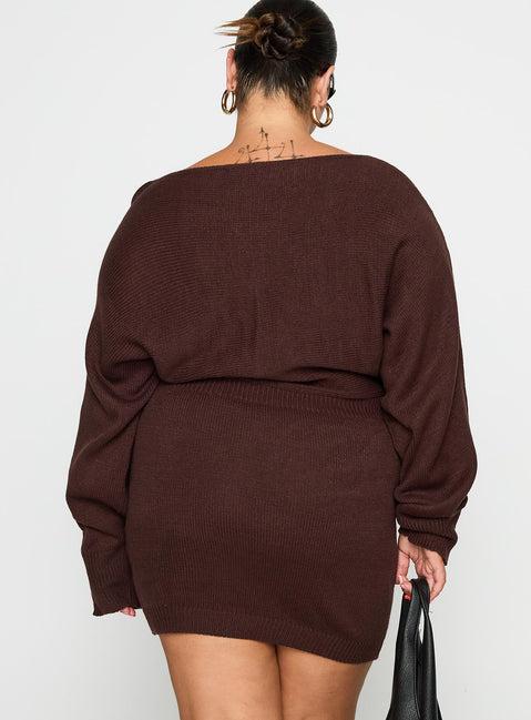 Bellamie Long Sleeve Mini Dress Chocolate Curve Product Image