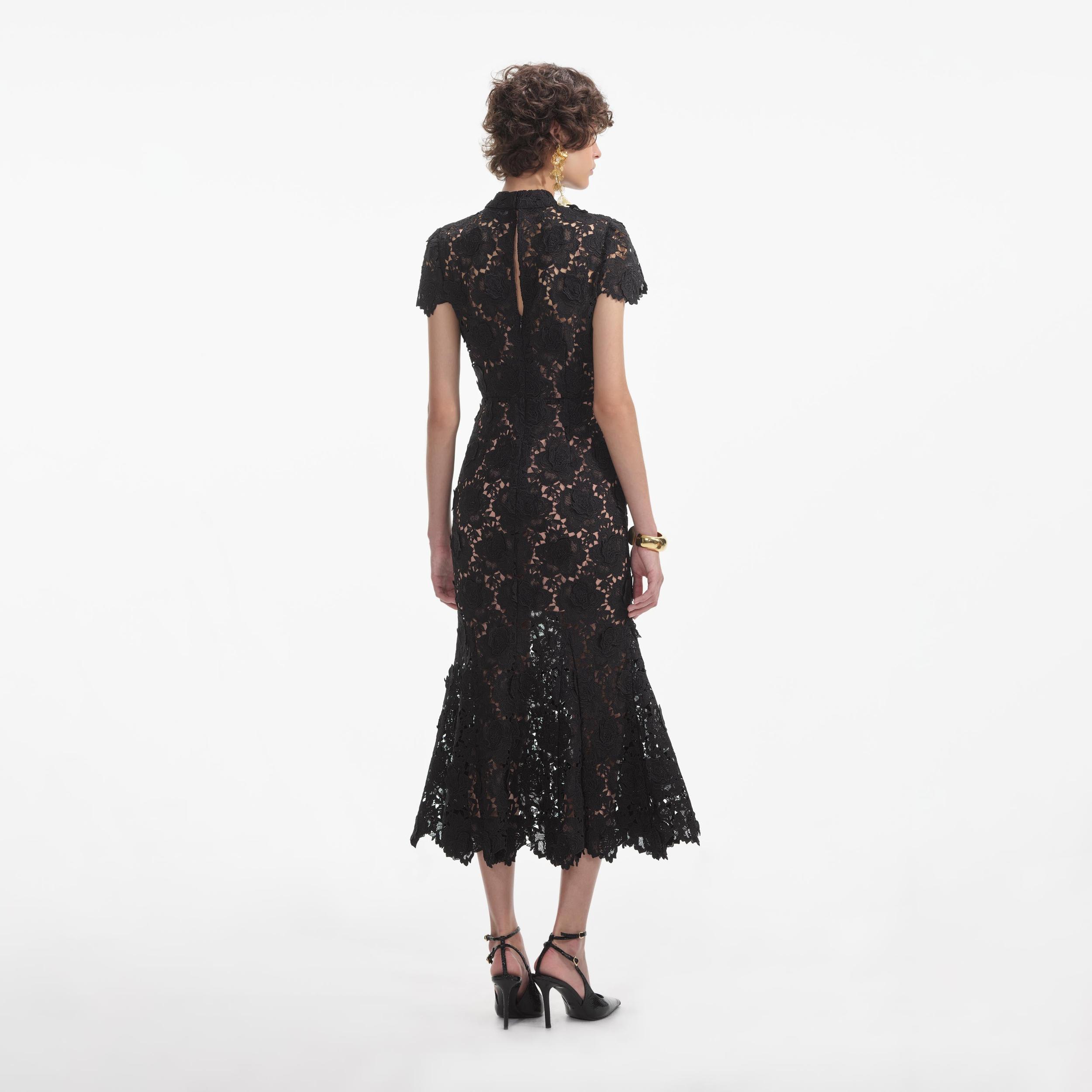 Black Flower Lace Midi Dress Product Image