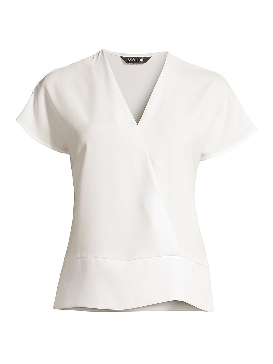 Womens Crepe Short Sleeve V-Neck Blouse Product Image