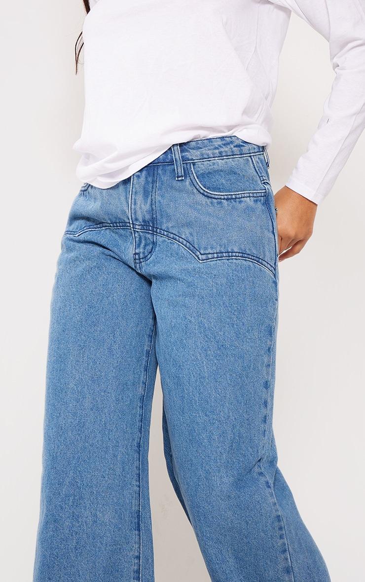 Mid Blue Wash Western Detail Wide Leg Jeans Product Image