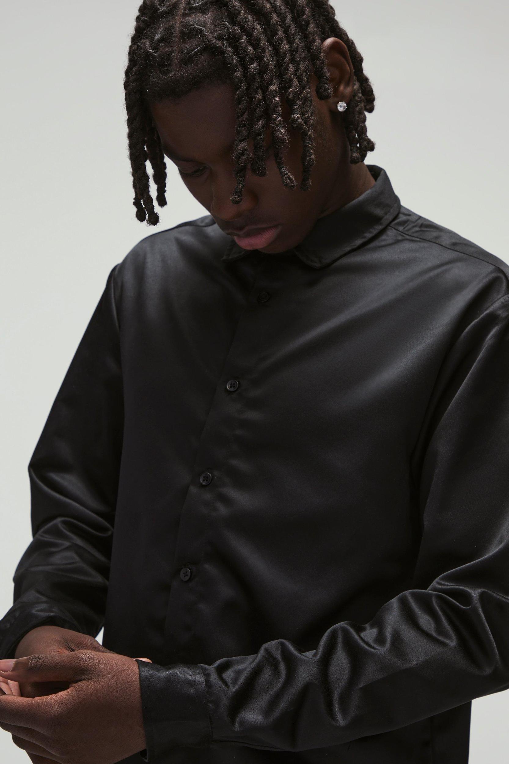 Long Sleeve Satin Regular Shirt | boohooMAN USA Product Image