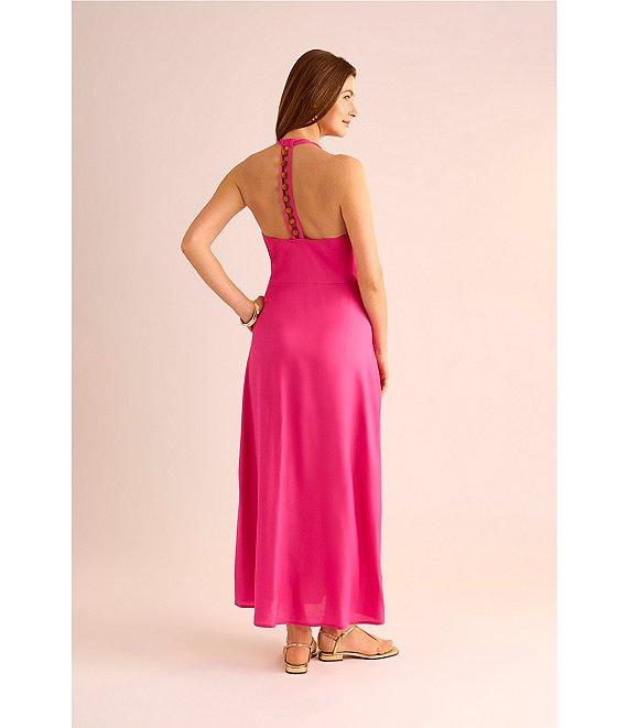 Vince Camuto Woven Halter Neck Sleeveless Beaded Maxi Dress Product Image