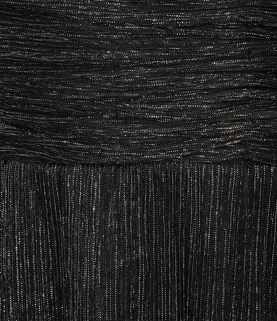 Ignite Evenings Shimmer Bodre Surplice Neck Long Sleeve Ruched Waist A-Line Dress Product Image