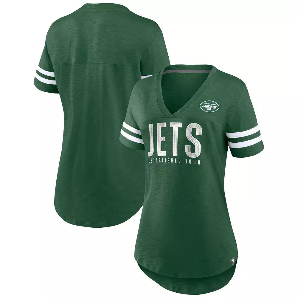 Women's Fanatics  Green New York Jets Rhinestone Speed Tested V-Neck T-Shirt, Size: XL Product Image