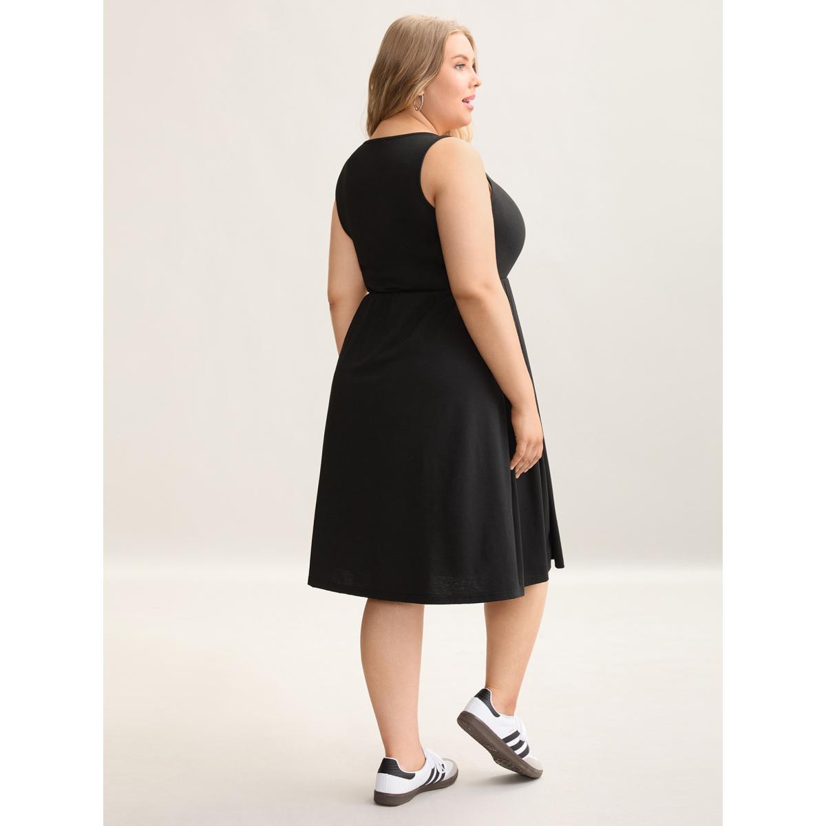 Plus Size Supersoft Essentials Pleated Stretchy Waist Midi Dress Pureblack Women Leisure Non Knit Dresses Bloomchic 18-20/2X Product Image